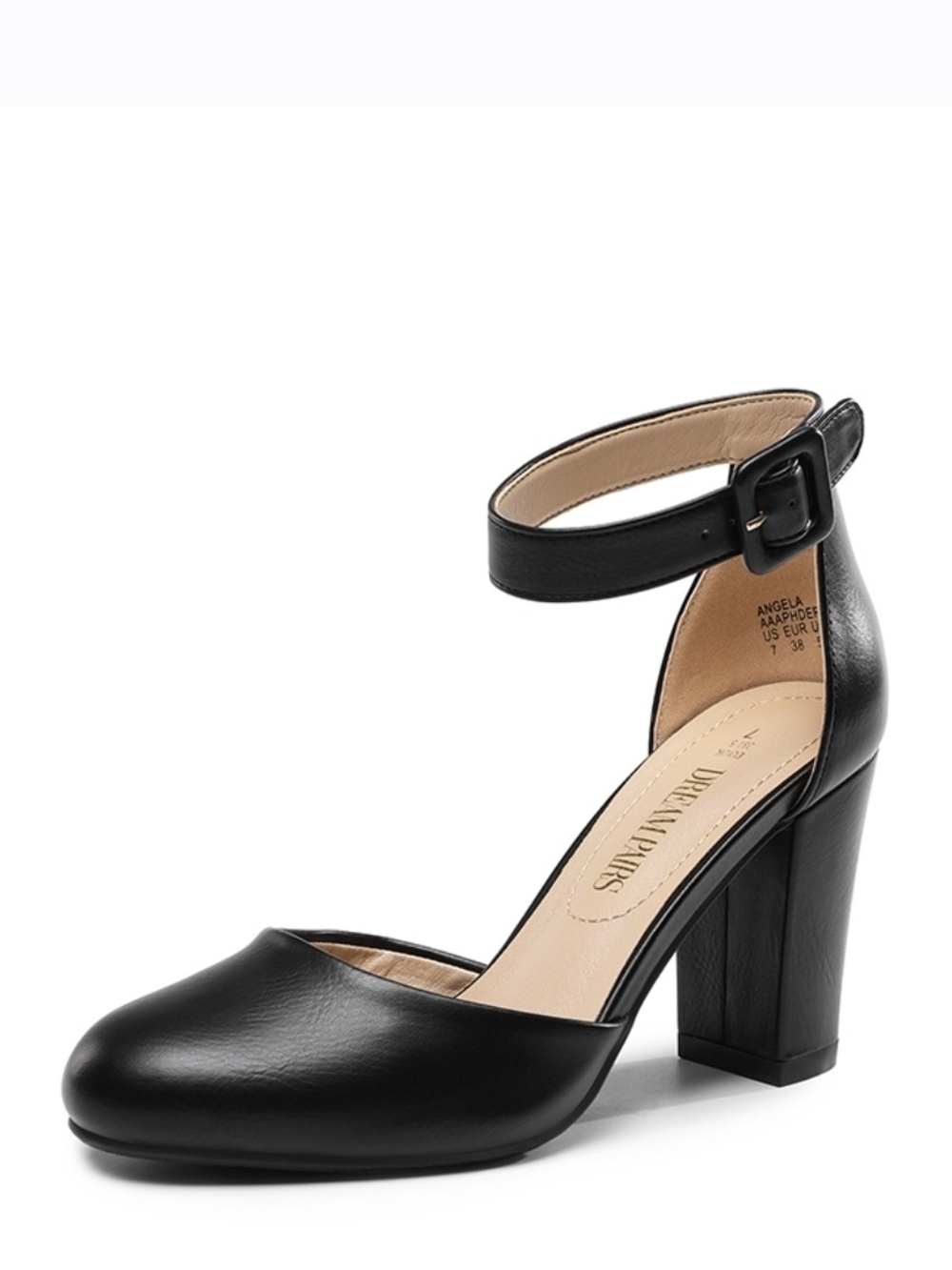 Black Ankle-Strap Block Heel Pumps by Dream Pairs